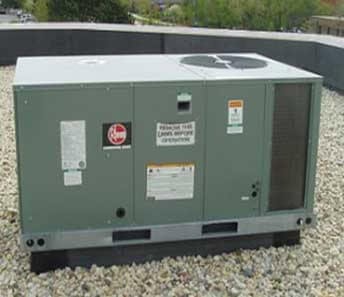 Rooftop Rheem Commercial HVAC Unit Rheem commercial HVAC unit on rooftop in Phoenix